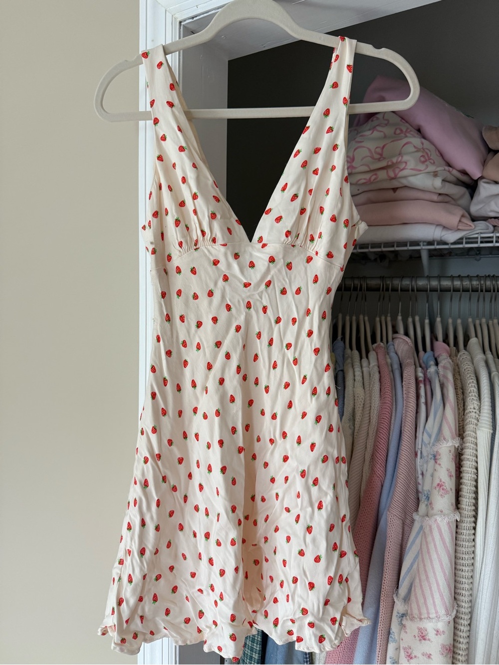 Zara Cream Slip Dress with Red Strawberry Print